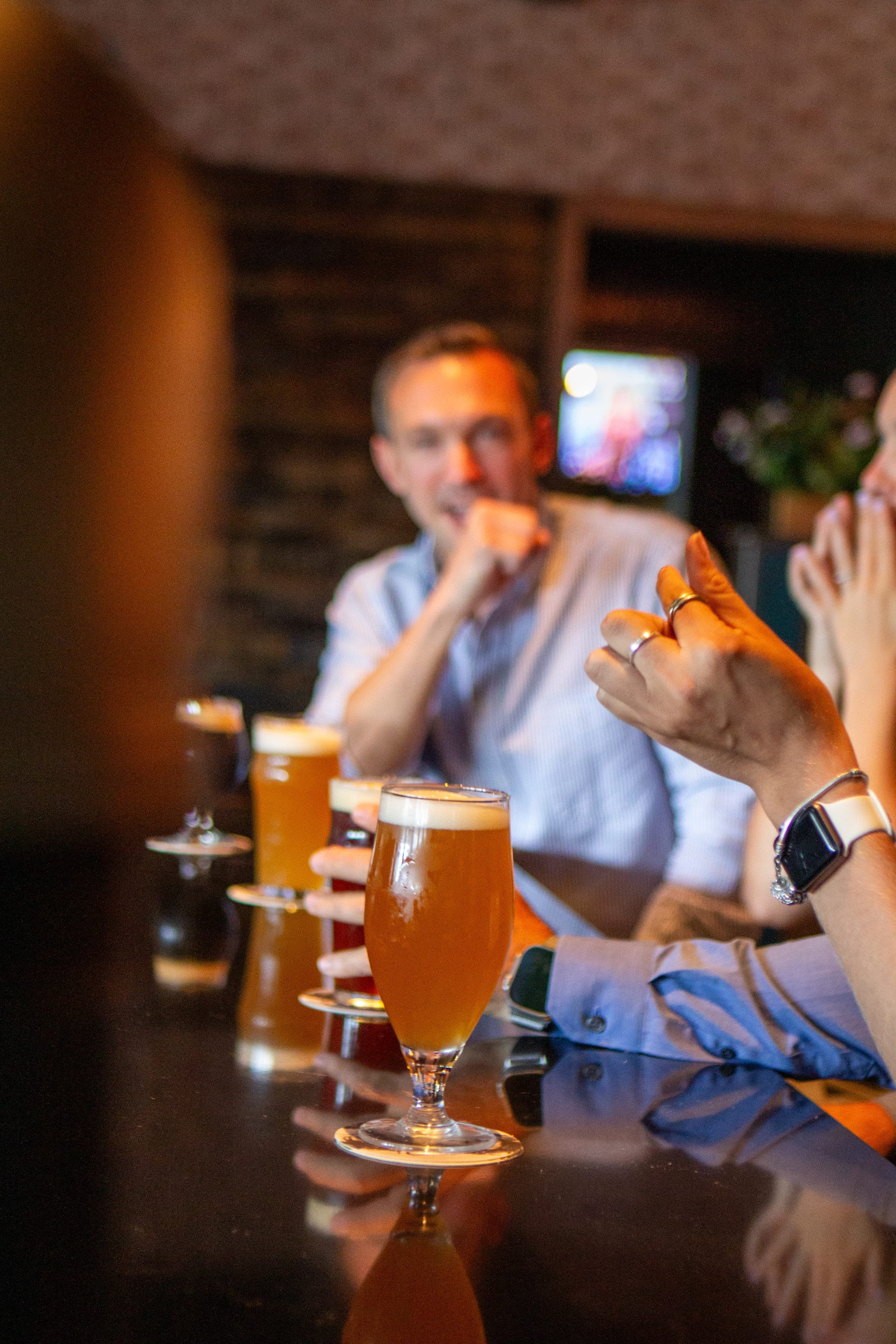 Cold house-brewed craft pint at Will's & Bill's brewery bar in Berwyn PA